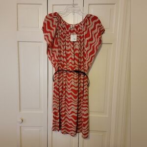 Madison Red and Cream Wave-Print Womens' Dress Size Large NWT